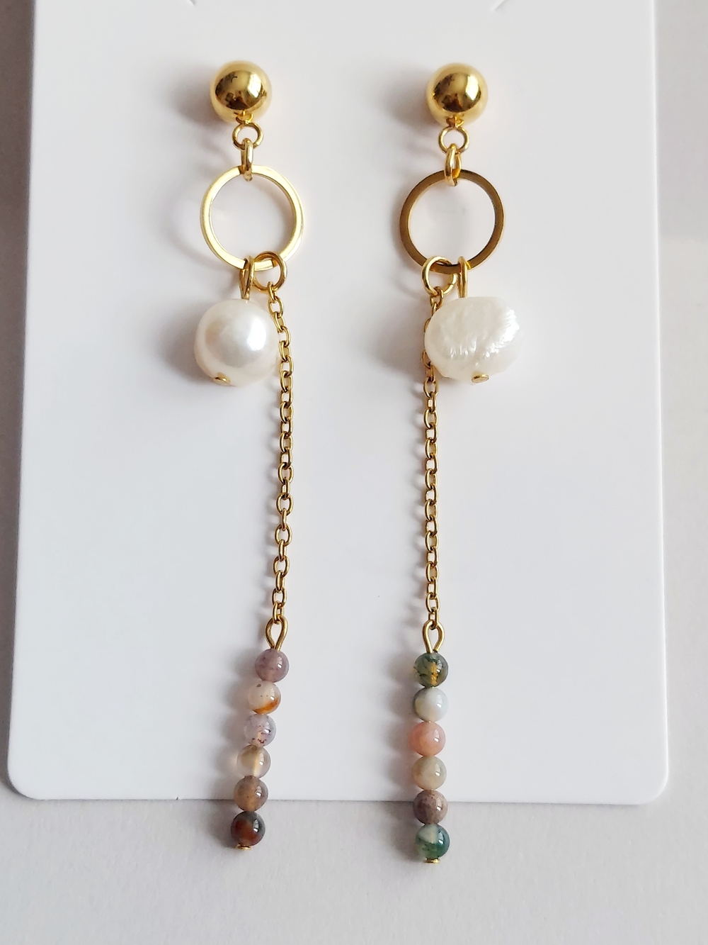 Gold Pearl & Bead Drop Earrings - Women Jewelry